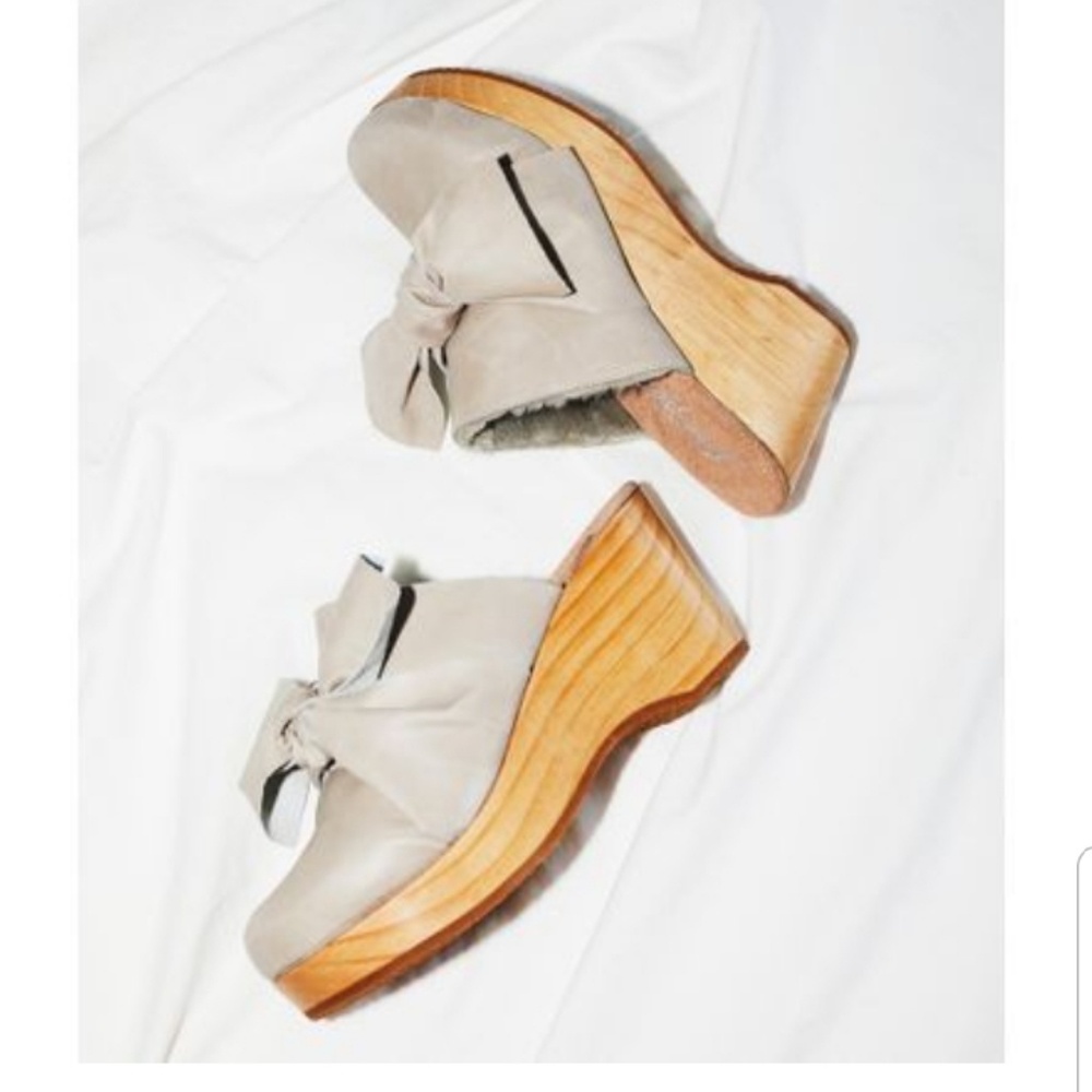 Free People Nightingale Gray Leather Faux Fur Clog